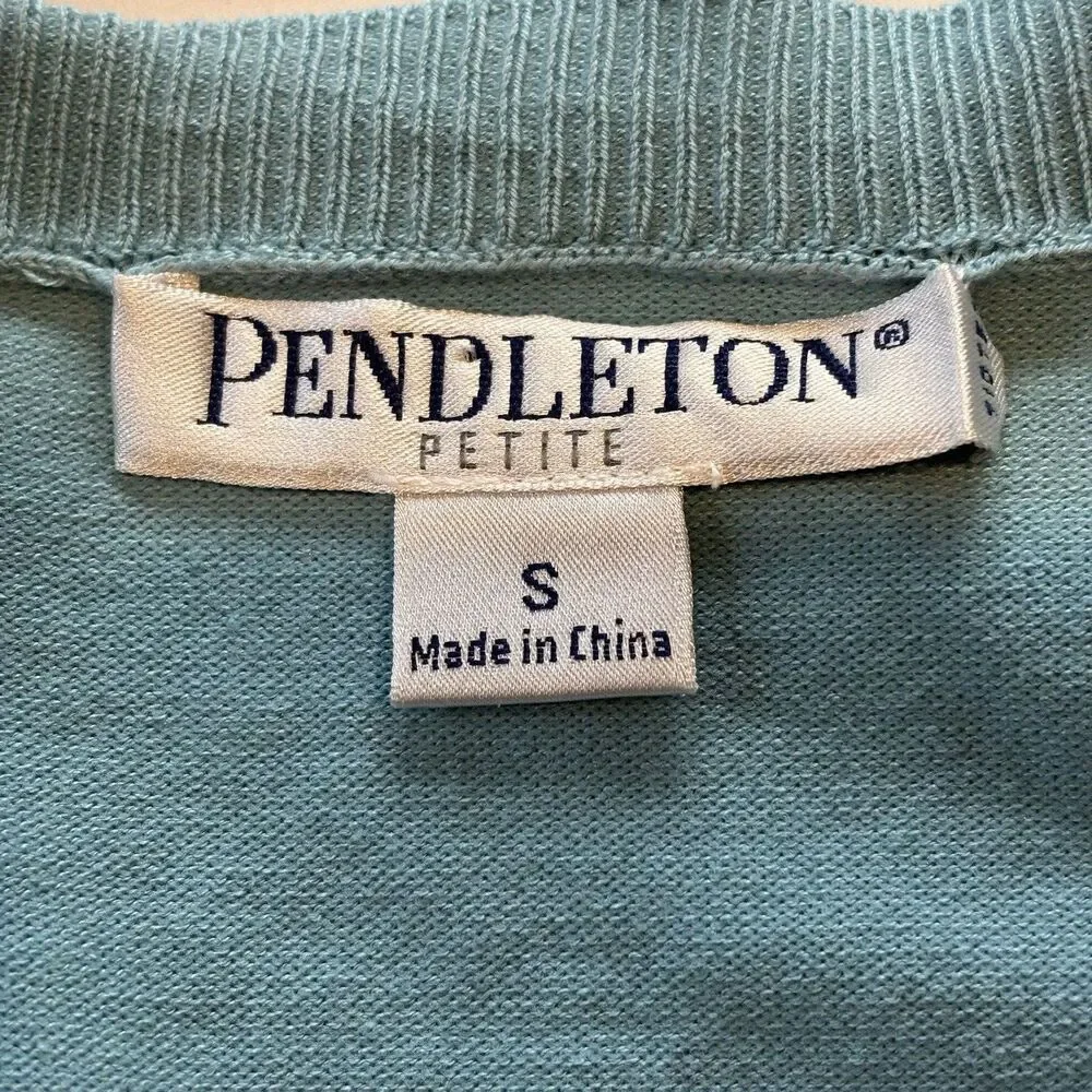 Pendleton Women’s Cardigan Silk Blend Button Down Light Blue V Neck Petite Small